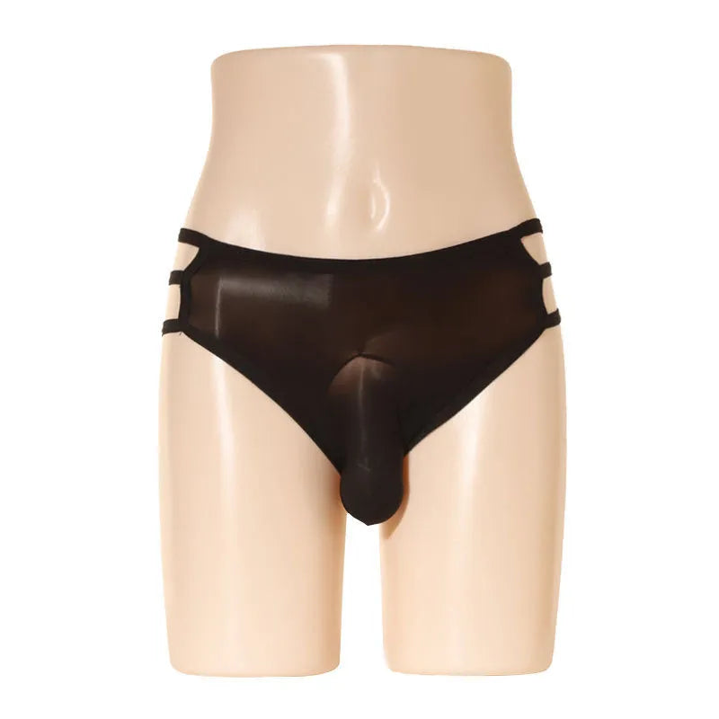 Men's transparent nylon elephant nose shorts in multiple colours on a white background.