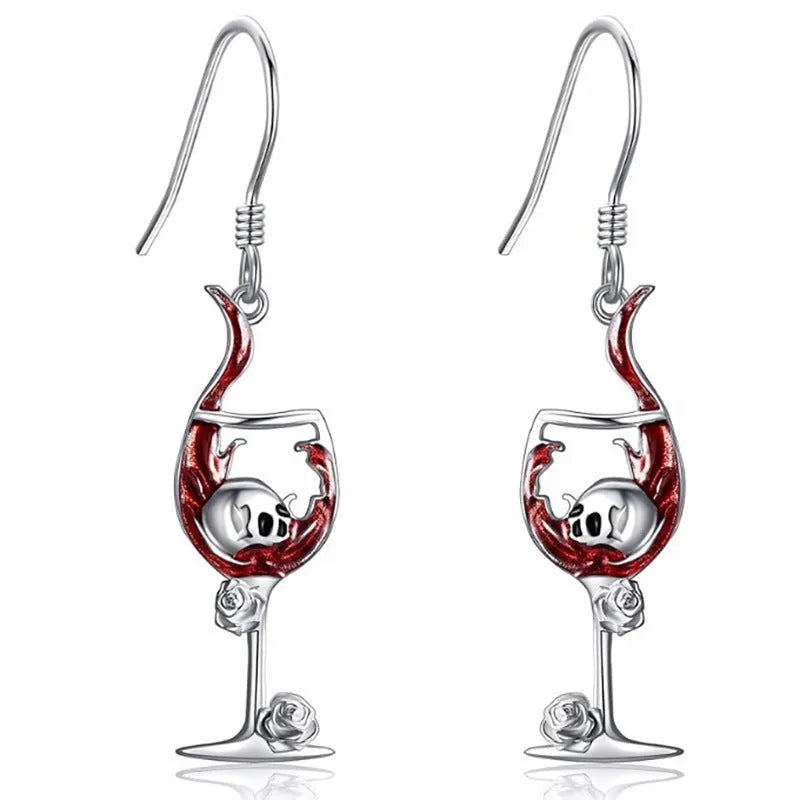 Halloween skull wine glass earrings in electroplated zinc alloy with geometric design