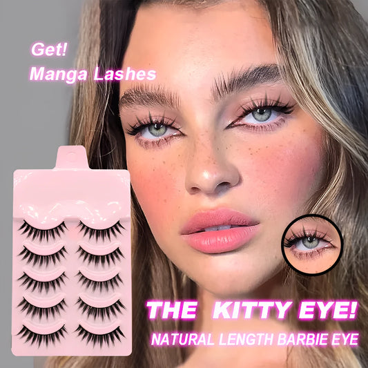 Set of manga-style false eyelashes in natural wispy styles 007, 008, and 009 on plastic black terrier