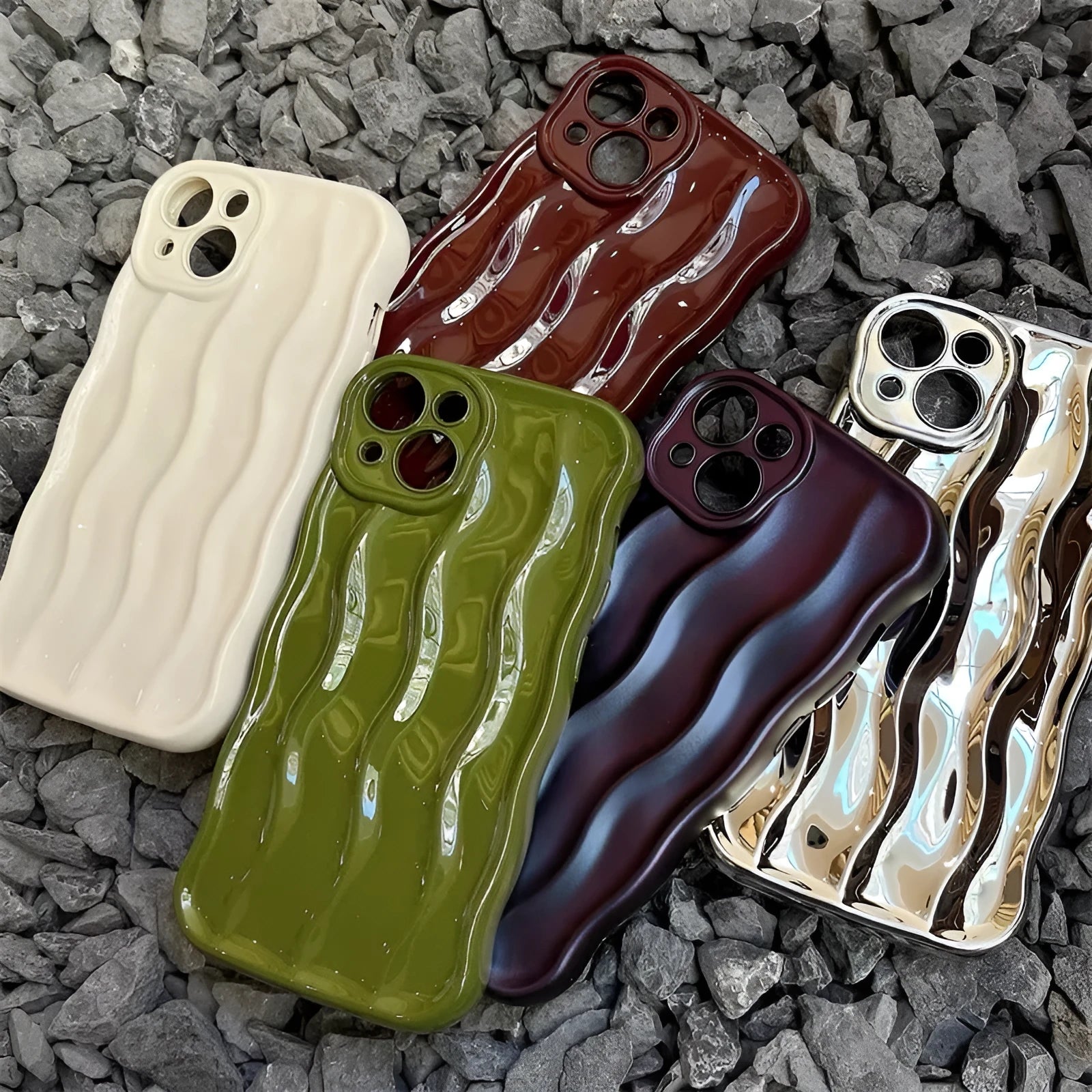 Silicone iPhone 17 phone case with water ripple texture in wavy green colour