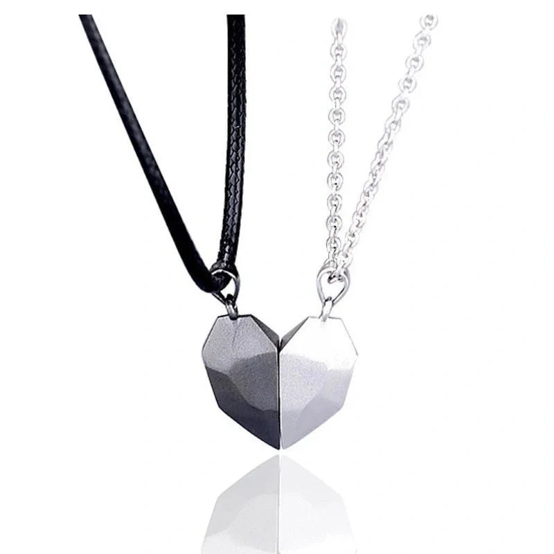 Elegant magnetic couple heart pendant necklace in various colors, featuring a unique magnetic design and premium gold-plated materials