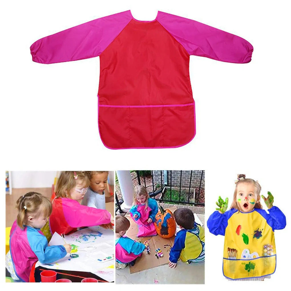 Children's waterproof painting apron with long sleeves in various colors