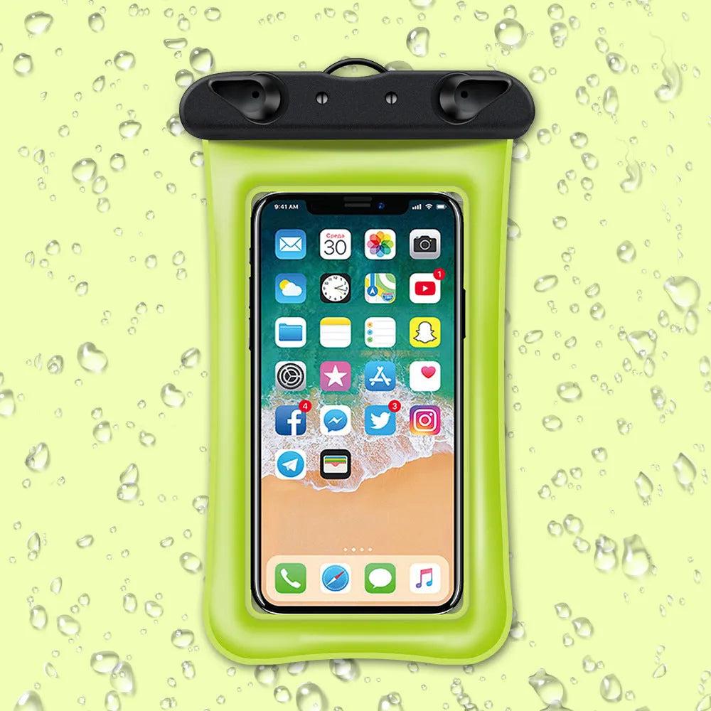 Double airbag mobile phone waterproof bag in various colours with 45cm rope and ABS switch
