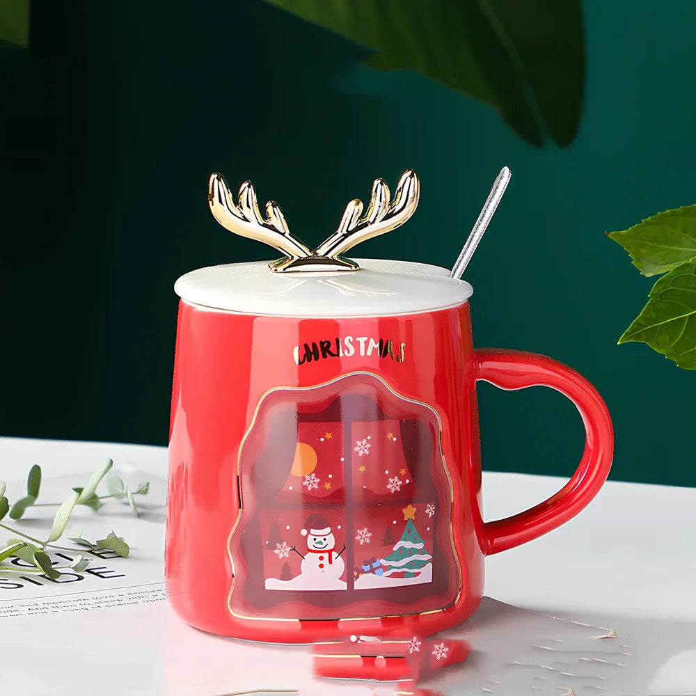 Ceramic Christmas mug with colourful holiday design, 13oz capacity, lead-free construction