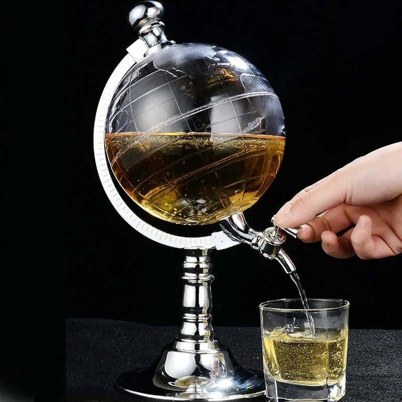 Globe wine decanter with silver stand and transparent globe for elegant drink serving