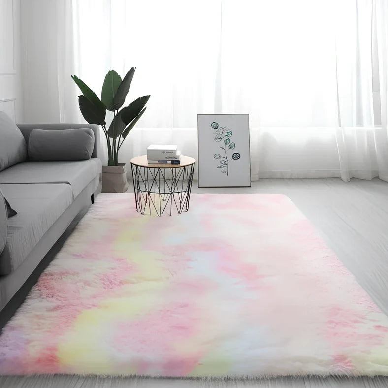 Rectangular polyester-cotton blend carpet in plain pattern with machine-woven texture