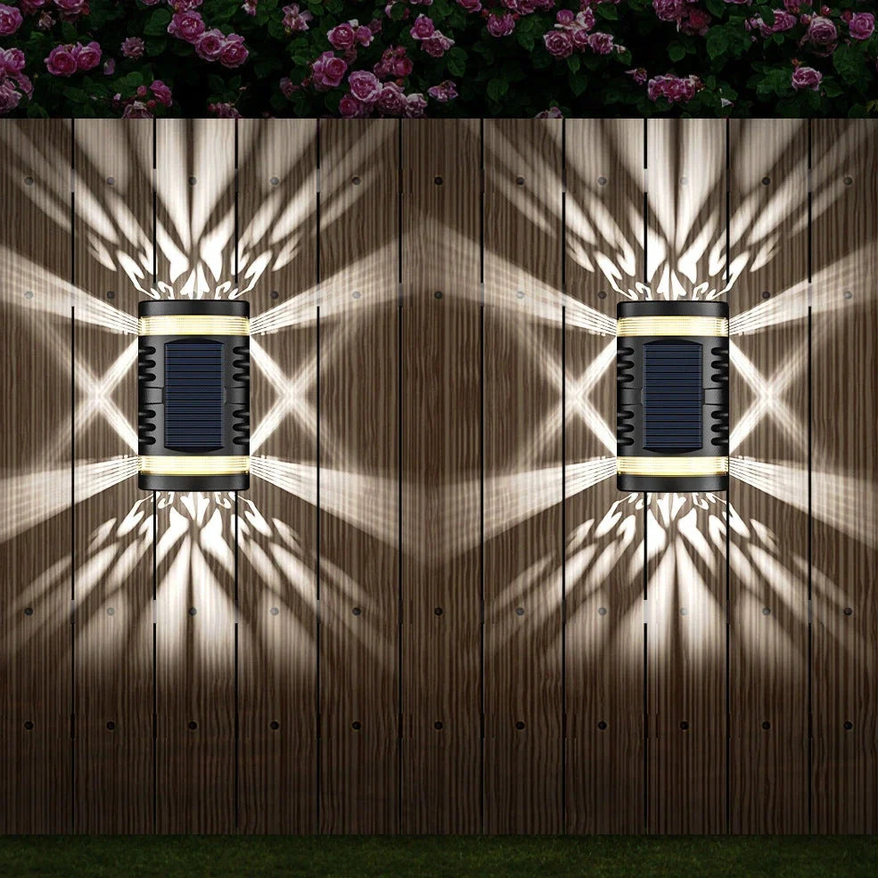 Solar-powered outdoor wall light with waterproof ABS housing measuring 90x60x151mm