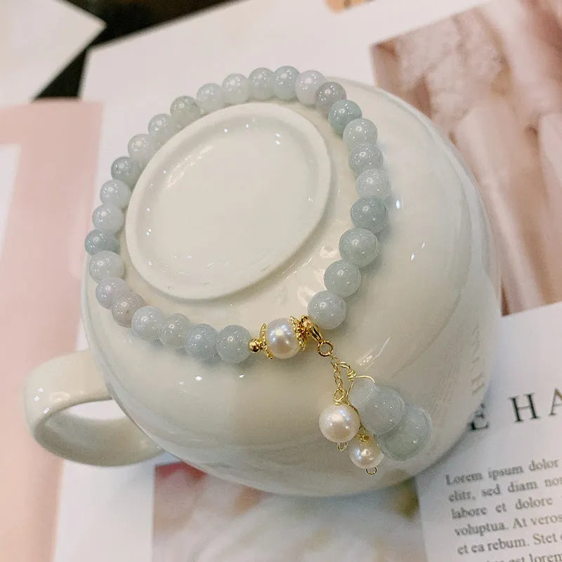 Natural Emerald Jade Gourd Bracelet women's Chinese style jewellery handmade pearl jade gourd bracelet with traditional charm and symbolic design