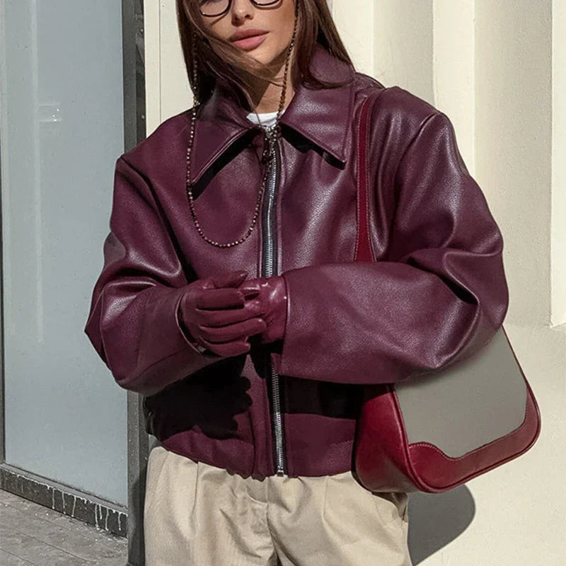 Stylish Faux Leather Zip-Up Jacket for Women