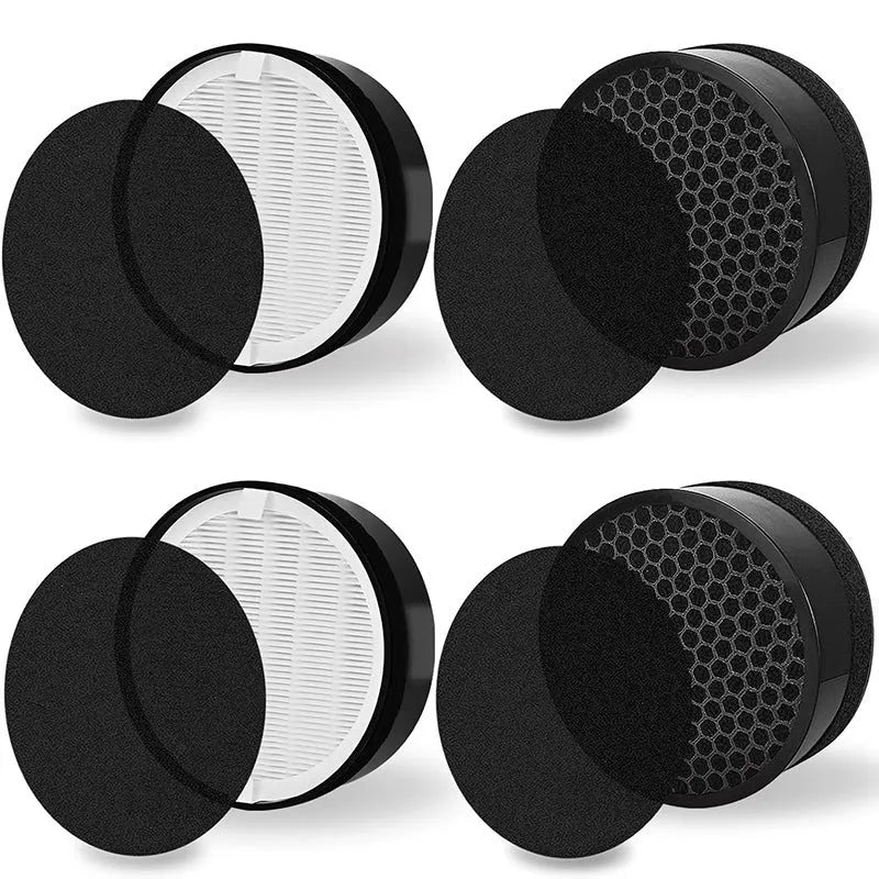 Levoit LV-H132 air purifier replacement filter set measuring 19cm by 19cm by 6.3cm with filter screen and cotton
