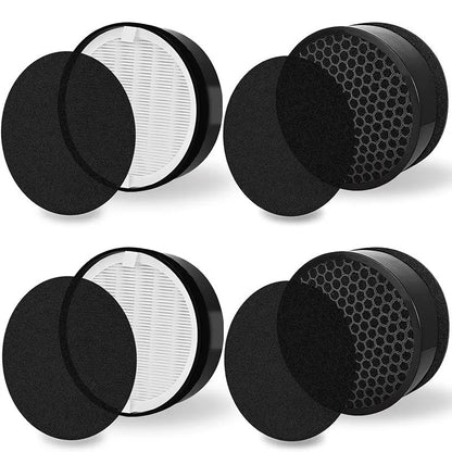 Levoit LV-H132 air purifier replacement filter set measuring 19cm by 19cm by 6.3cm with filter screen and cotton