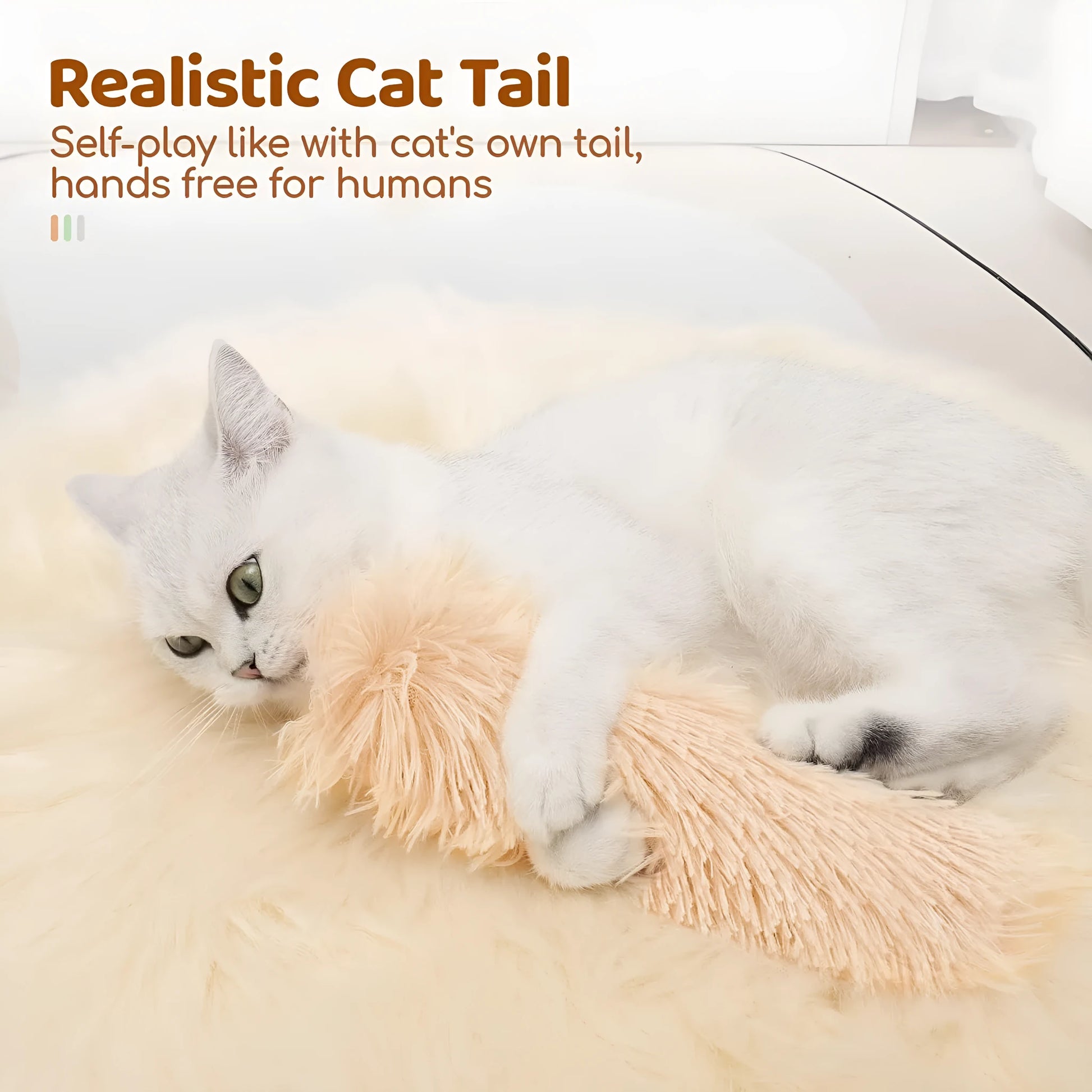 Plush cat toy pillow in blue, green, pink, and white colours measuring 27 by 10 centimetres