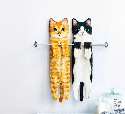 Playful cat-shaped hand towels for bathroom and kitchen use