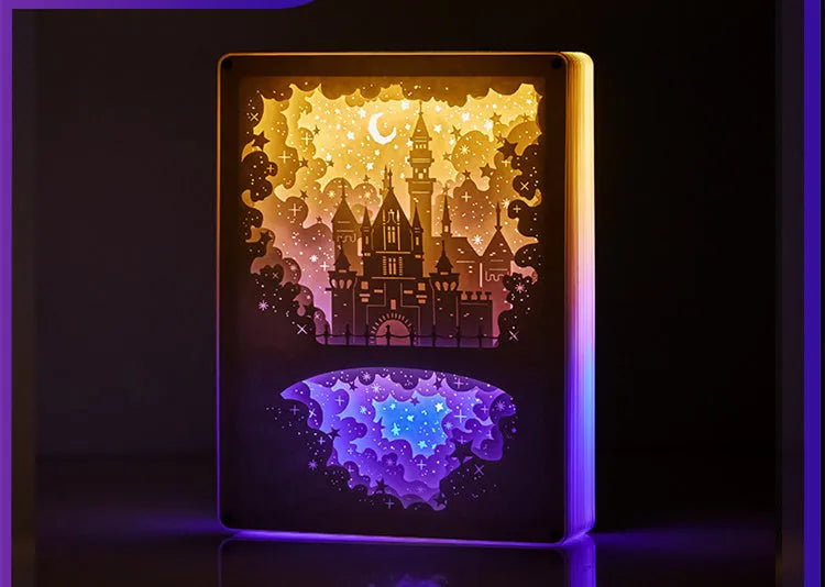 Bedside night light with three-dimensional paper carving design and USB power cable