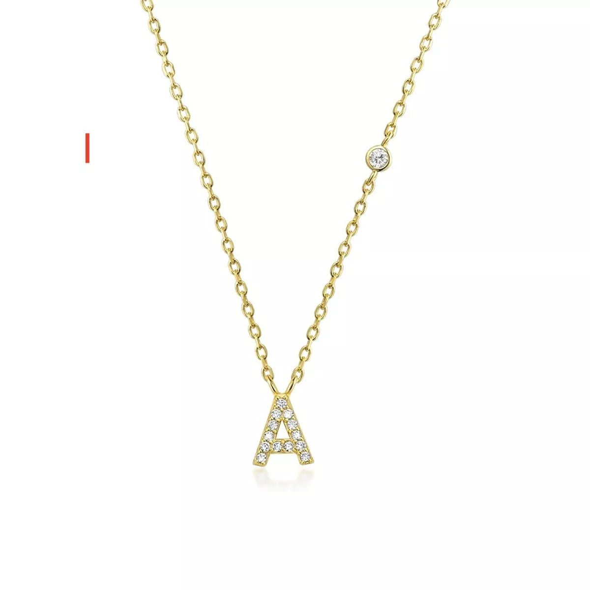 Custom Initial Necklace with sparkling CZ pendant, available in gold or silver finish