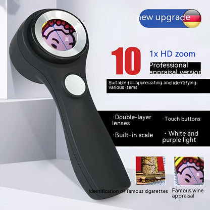 Black or silver jewelry tobacco alcohol appraisal magnifying glass with optical glass lens and USB-C cable