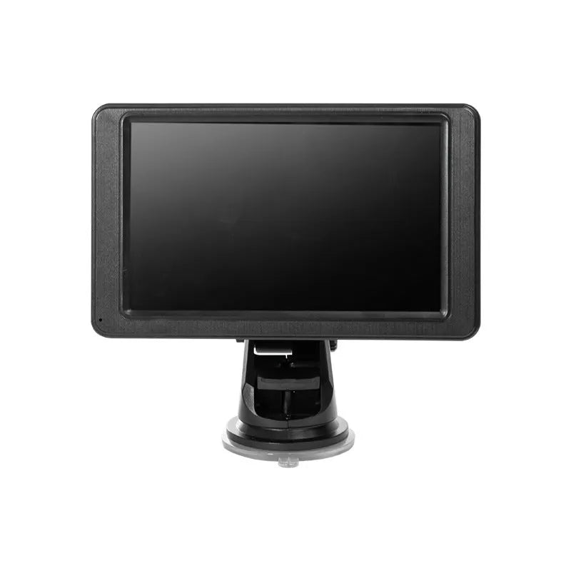 Black portable 7-inch vehicle MP5 player with LCD screen and mounting bracket.