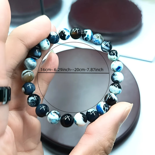 Ladies Bohemian bracelet with 8mm natural agate beads and glass coloured glaze accents