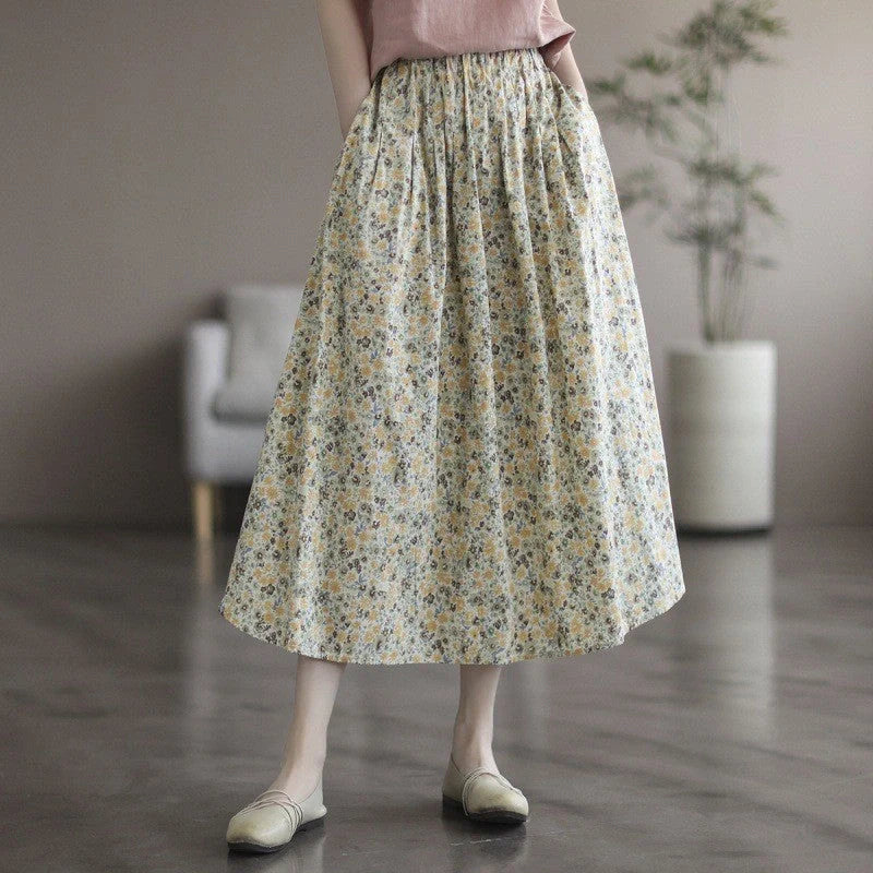 Chic floral printed cotton skirt in vibrant colors, perfect for any occasion.