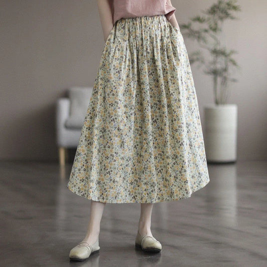 Chic floral printed cotton skirt in vibrant colors, perfect for any occasion.
