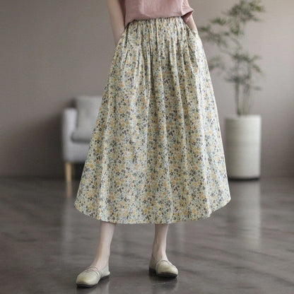Chic floral printed cotton skirt in vibrant colors, perfect for any occasion.