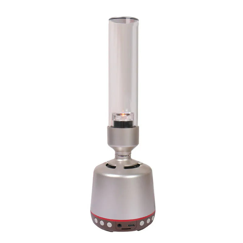 White silver Bluetooth speaker night light with 90x277mm dimensions and push button control
