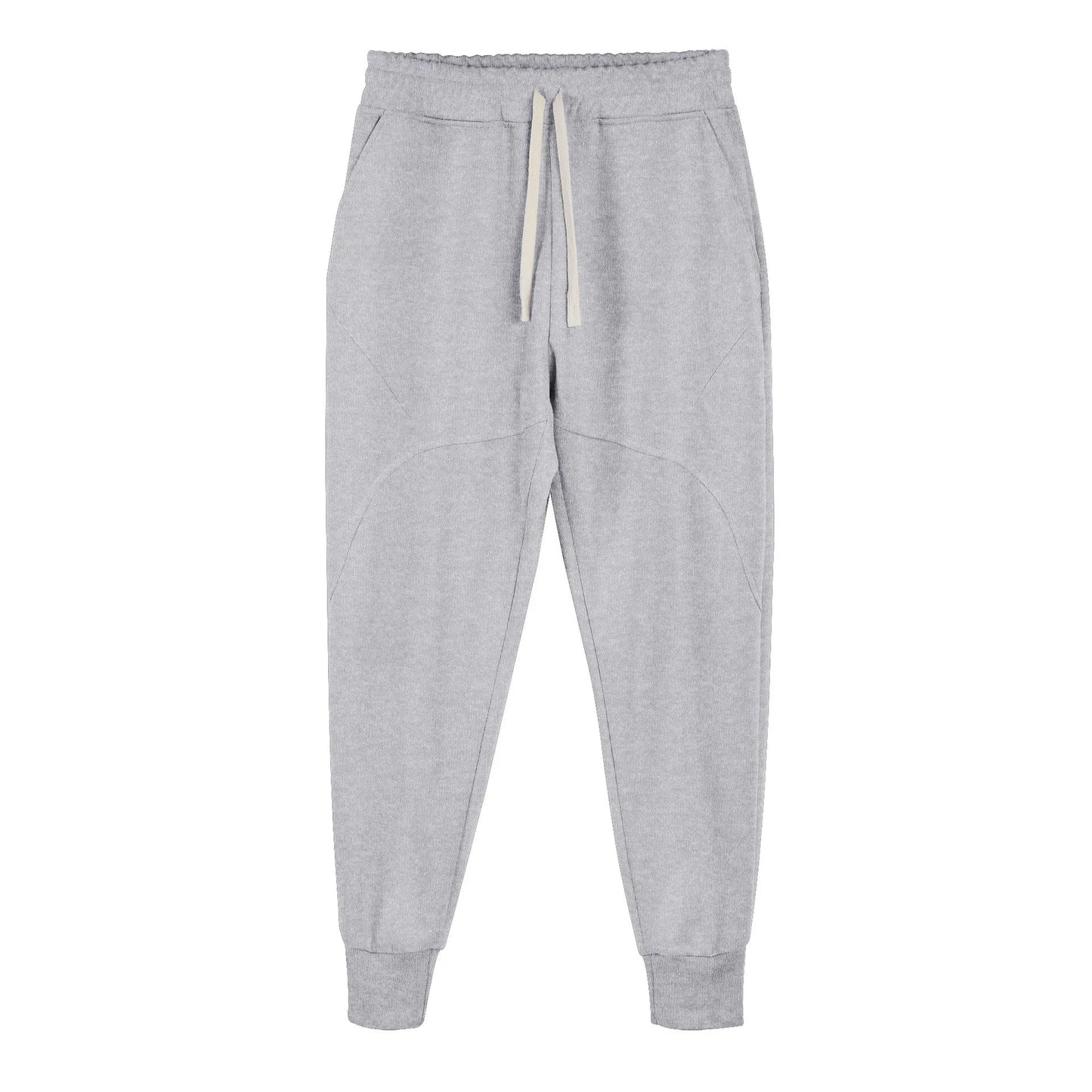 Men's casual trousers with drawstring ankle ties in polyester cotton fabric