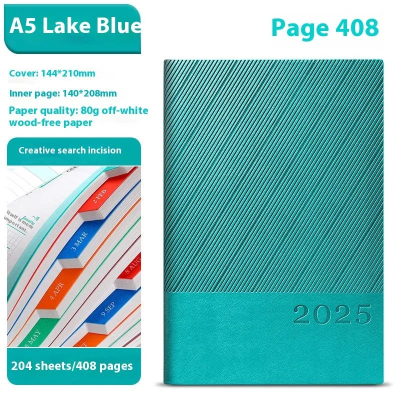 A5 striped PU leather notepad with 204 sheets of thickened paper in eight colour options