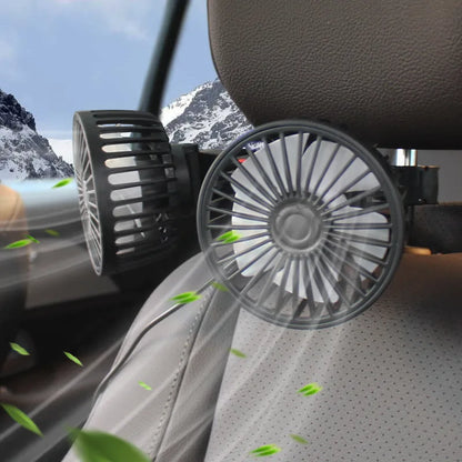 Black car USB rear pillow single head fan with adjustable settings and USB cable connection