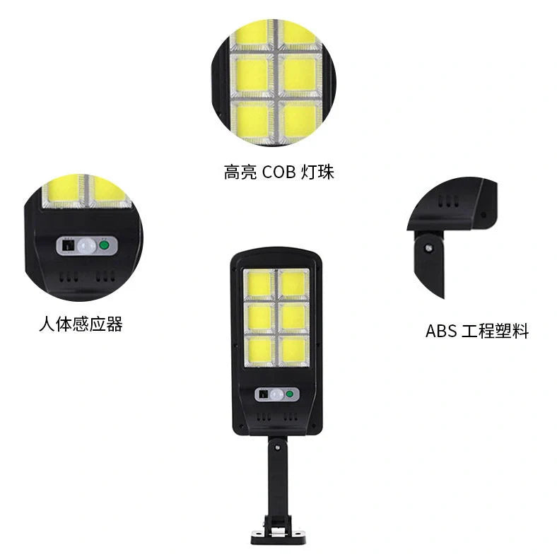 Black solar street light with infrared motion sensor, 370mm length, for outdoor garden and pathway illumination