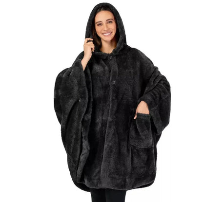Thick hooded cloak bathrobe in polyester available in black, dark grey and pink colours