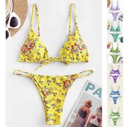 Summer flowers print push-up bikini in various colors for beach wear