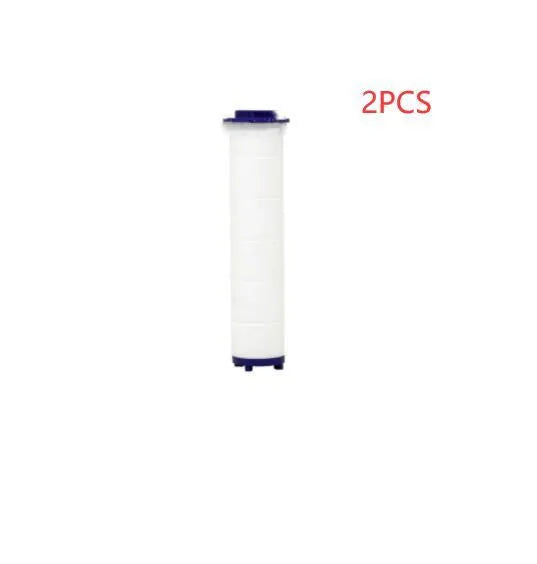 Chrome-finished ABS plastic water-saving shower head with a round, rotating spray head.