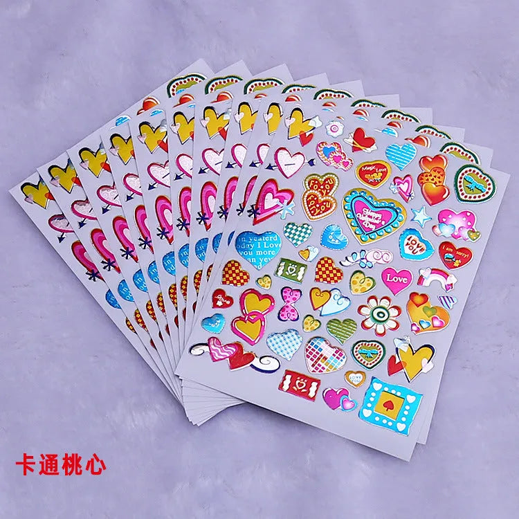 100 heart-shaped cartoon reward stickers in waterproof plastic with adhesive backing