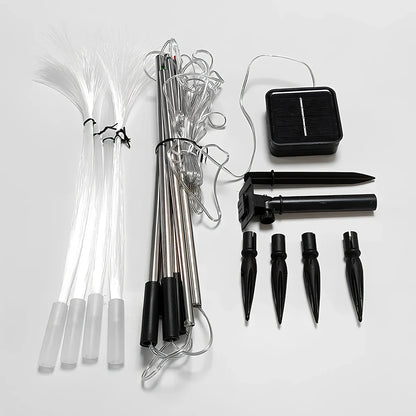 Solar fiber LED jellyfish ground light with optical fiber shell and remote control for garden decoration