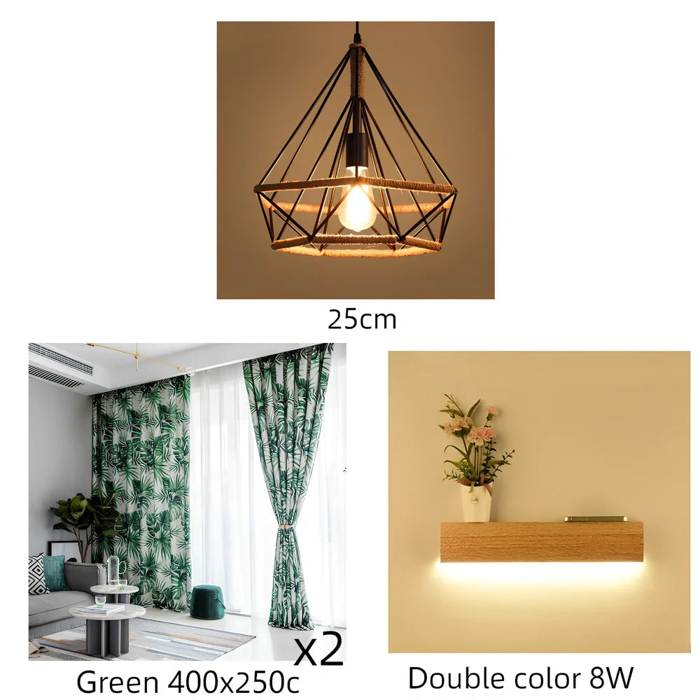 Industrial-style retro chandelier with rustic twine details and adjustable height mechanism up to 1 metre