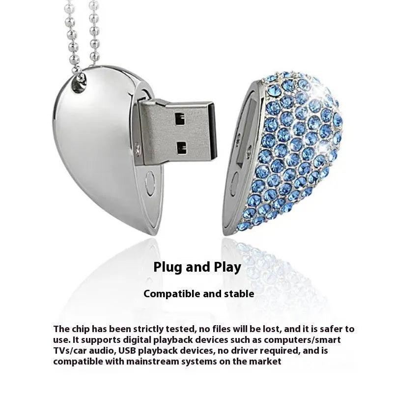 Heart-shaped metal USB flash drive with a brick-patterned surface in multiple colour options.