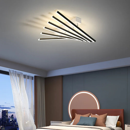 Modern ceramic ceiling light with six adjustable LED heads in black or gold finish, 50cm span