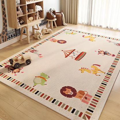 Cartoon animal print geometric pattern polyester carpet available in multiple sizes with hand wash cleaning