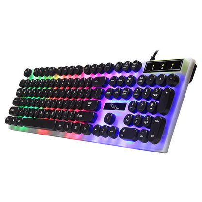 White plastic waterproof gaming keyboard with RGB backlighting and round keycaps