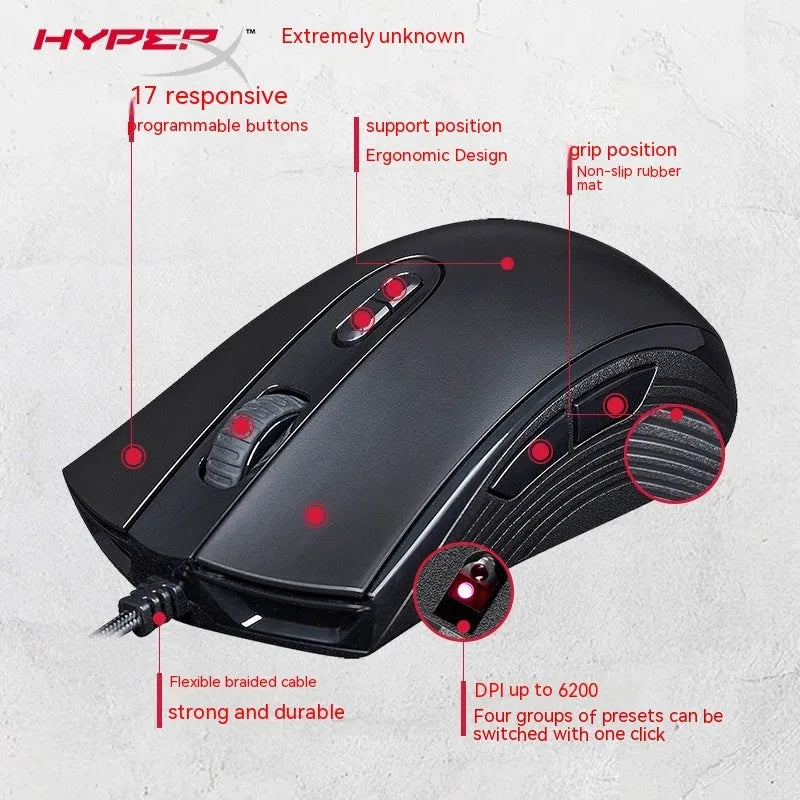 Pulse RGB wired gaming mouse with USB cable in black or pink colour options