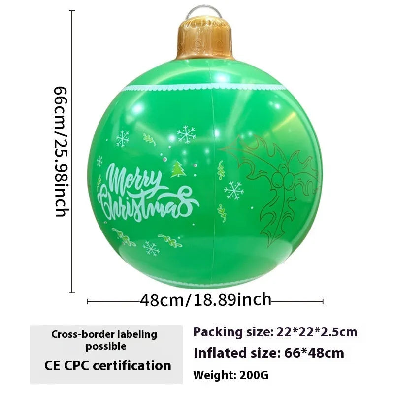 63cm red snowflake inflatable Christmas ball with flashing LED lights hanging in garden