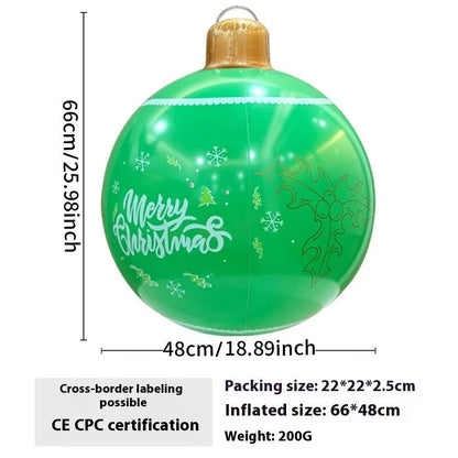 63cm red snowflake inflatable Christmas ball with flashing LED lights hanging in garden