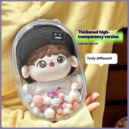 Transparent PVC cube storage bag in 17cm size with avocado green colourful ball keychain attachment