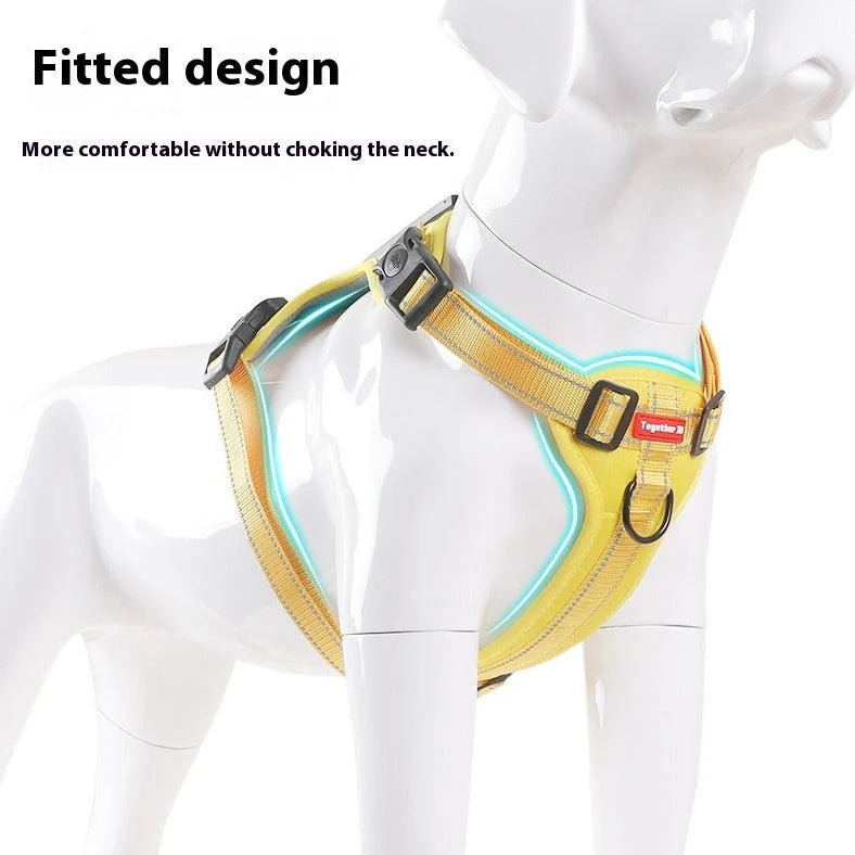 Dog chest harness traction rope in six colours with adjustable sizing for walking control