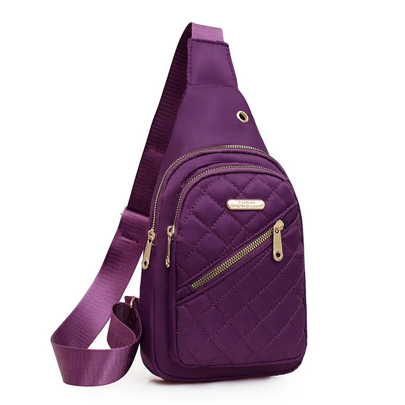 Oxford cloth crossbody sports chest bag showing plaid pattern and colour options