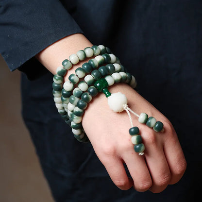 Lotus white jade bodhi beads bracelet with floating flowers landscape pattern on 8x10mm beads