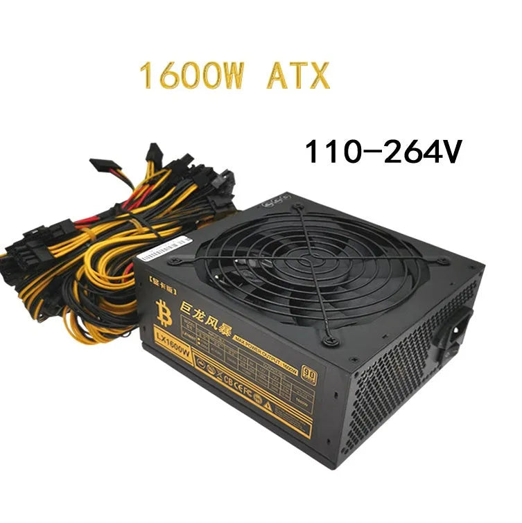 Black server power supply unit with multiple connection interfaces for AMD processor systems