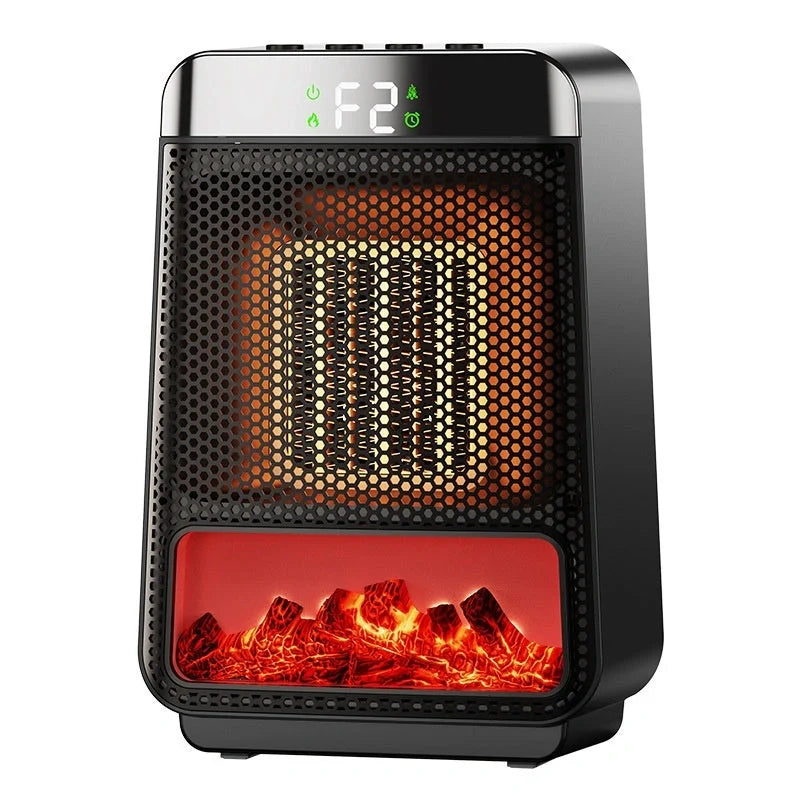1500W portable fan heater with 3D dynamic flame effect and PTC ceramic heating