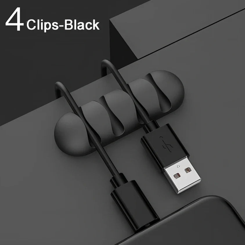 TPR silicone cable holder with Korean flannelette backing organising USB and network cables